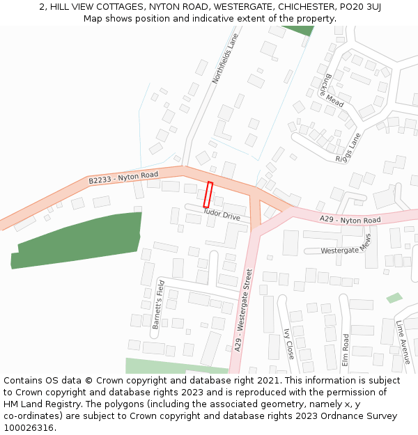 2, HILL VIEW COTTAGES, NYTON ROAD, WESTERGATE, CHICHESTER, PO20 3UJ: Location map and indicative extent of plot