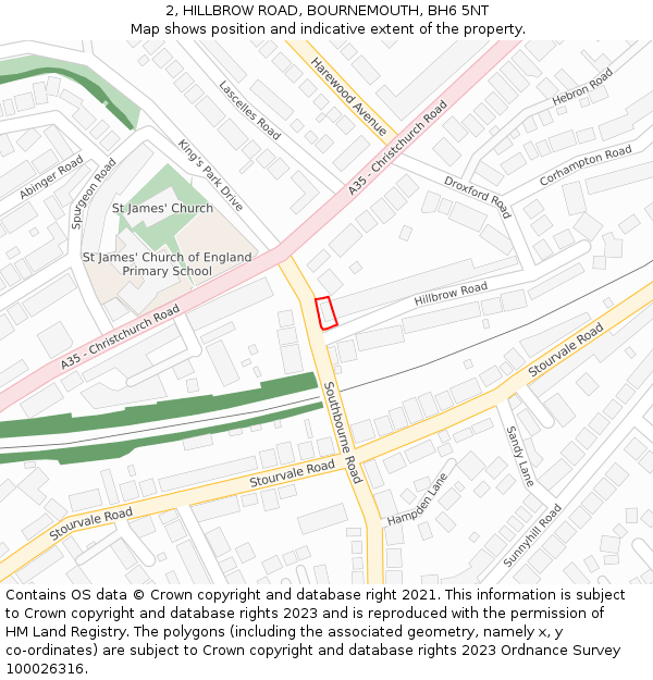 2, HILLBROW ROAD, BOURNEMOUTH, BH6 5NT: Location map and indicative extent of plot