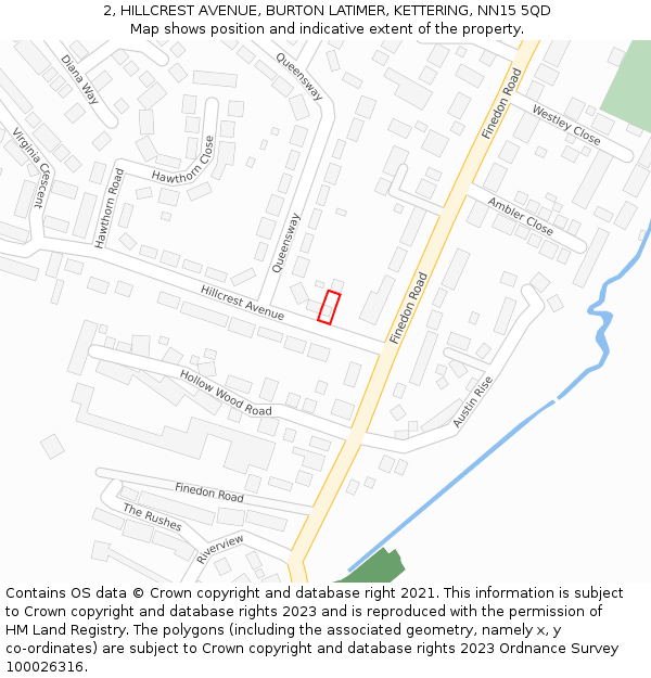 2, HILLCREST AVENUE, BURTON LATIMER, KETTERING, NN15 5QD: Location map and indicative extent of plot