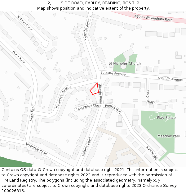 2, HILLSIDE ROAD, EARLEY, READING, RG6 7LP: Location map and indicative extent of plot