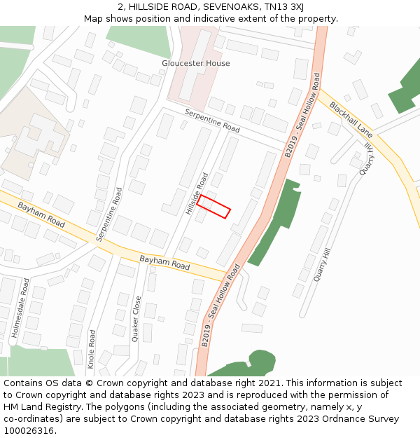 2, HILLSIDE ROAD, SEVENOAKS, TN13 3XJ: Location map and indicative extent of plot