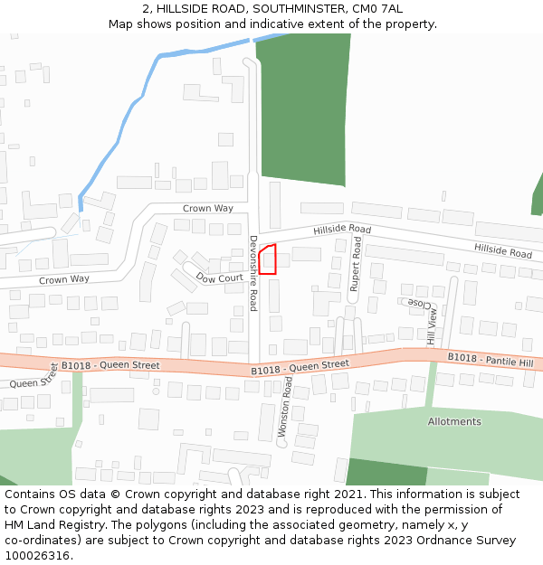 2, HILLSIDE ROAD, SOUTHMINSTER, CM0 7AL: Location map and indicative extent of plot