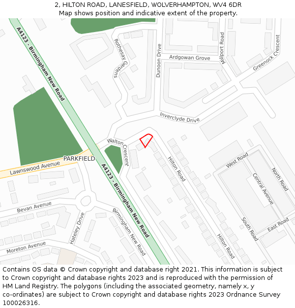 2, HILTON ROAD, LANESFIELD, WOLVERHAMPTON, WV4 6DR: Location map and indicative extent of plot