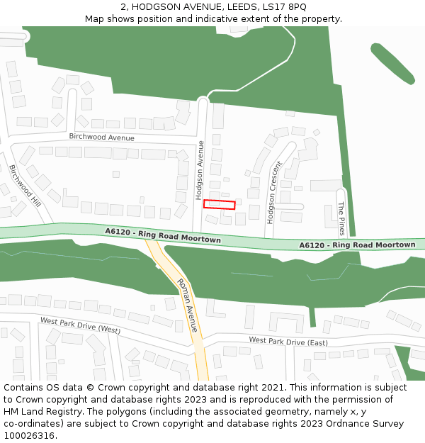 2, HODGSON AVENUE, LEEDS, LS17 8PQ: Location map and indicative extent of plot