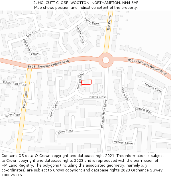 2, HOLCUTT CLOSE, WOOTTON, NORTHAMPTON, NN4 6AE: Location map and indicative extent of plot