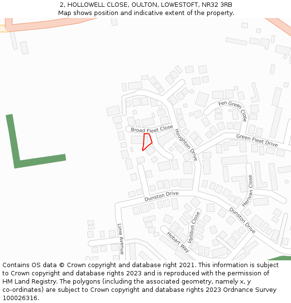 2, HOLLOWELL CLOSE, OULTON, LOWESTOFT, NR32 3RB: Location map and indicative extent of plot