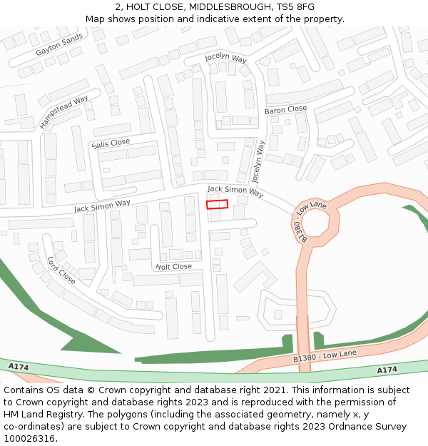 2, HOLT CLOSE, MIDDLESBROUGH, TS5 8FG: Location map and indicative extent of plot