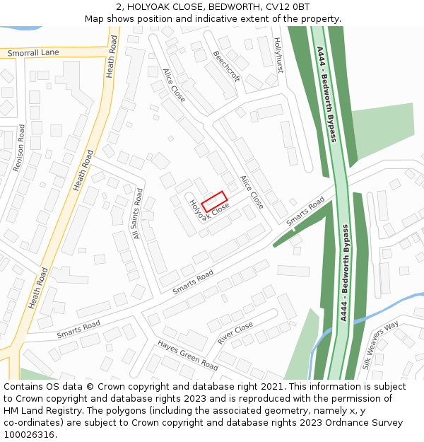 2, HOLYOAK CLOSE, BEDWORTH, CV12 0BT: Location map and indicative extent of plot