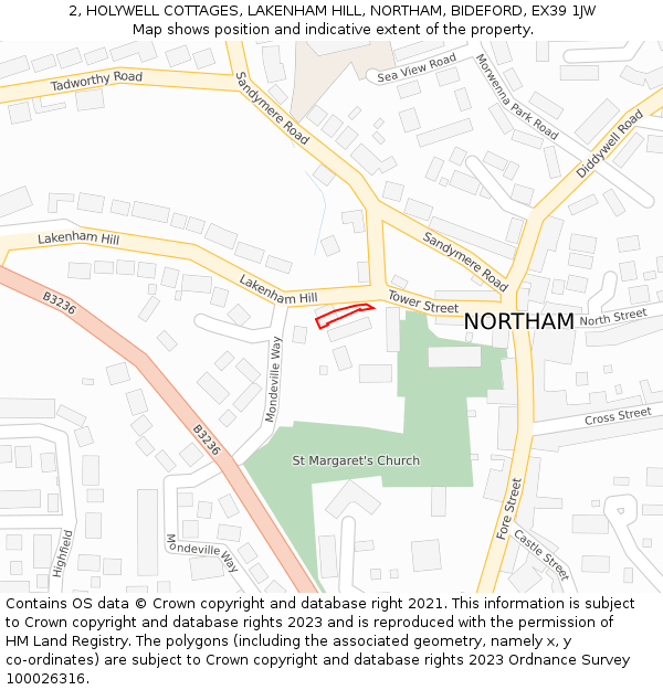 2, HOLYWELL COTTAGES, LAKENHAM HILL, NORTHAM, BIDEFORD, EX39 1JW: Location map and indicative extent of plot