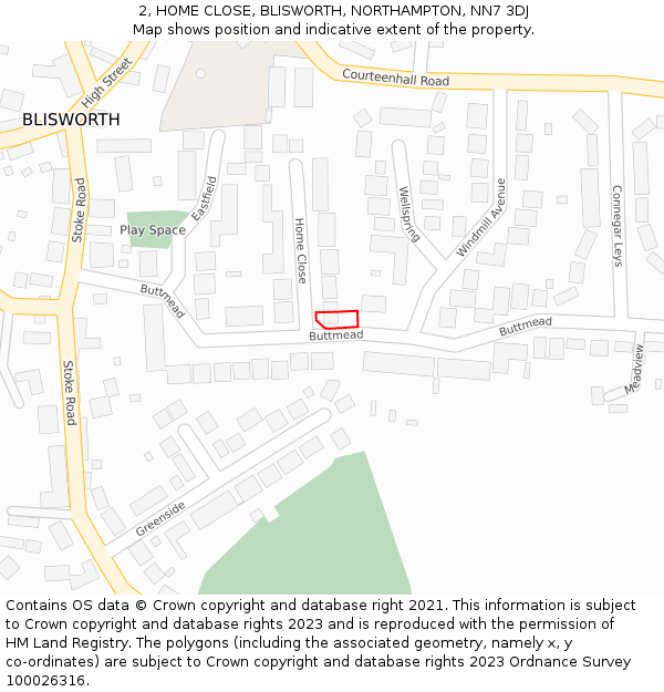 2, HOME CLOSE, BLISWORTH, NORTHAMPTON, NN7 3DJ: Location map and indicative extent of plot