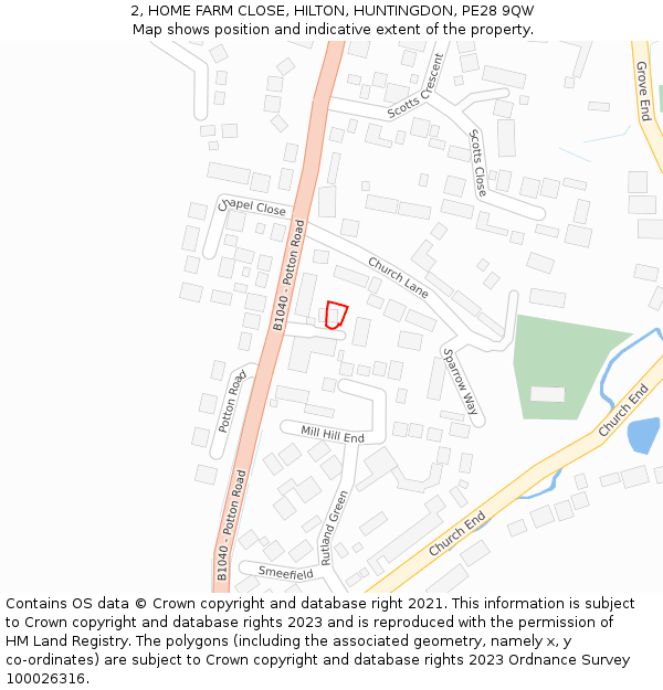 2, HOME FARM CLOSE, HILTON, HUNTINGDON, PE28 9QW: Location map and indicative extent of plot