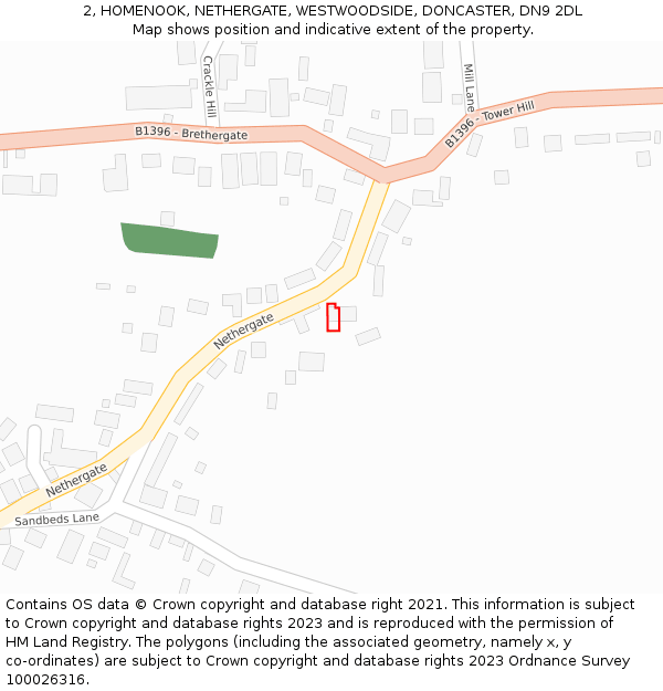 2, HOMENOOK, NETHERGATE, WESTWOODSIDE, DONCASTER, DN9 2DL: Location map and indicative extent of plot