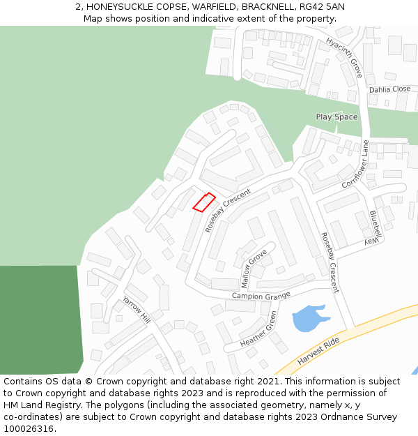 2, HONEYSUCKLE COPSE, WARFIELD, BRACKNELL, RG42 5AN: Location map and indicative extent of plot