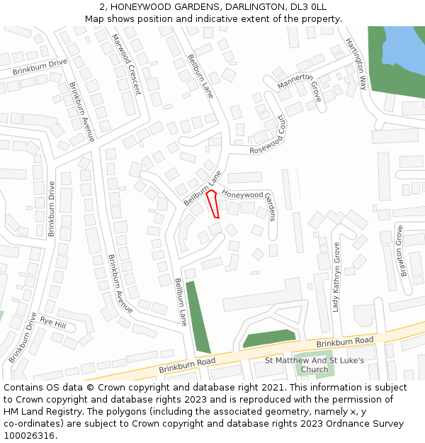 2, HONEYWOOD GARDENS, DARLINGTON, DL3 0LL: Location map and indicative extent of plot