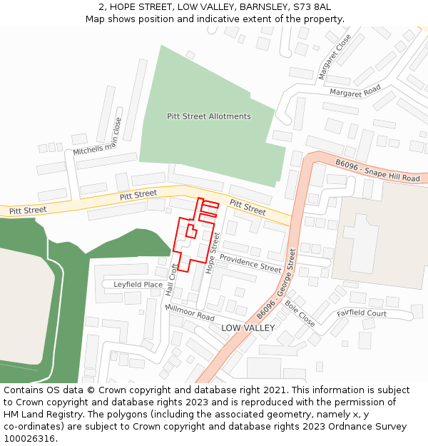 2, HOPE STREET, LOW VALLEY, BARNSLEY, S73 8AL: Location map and indicative extent of plot