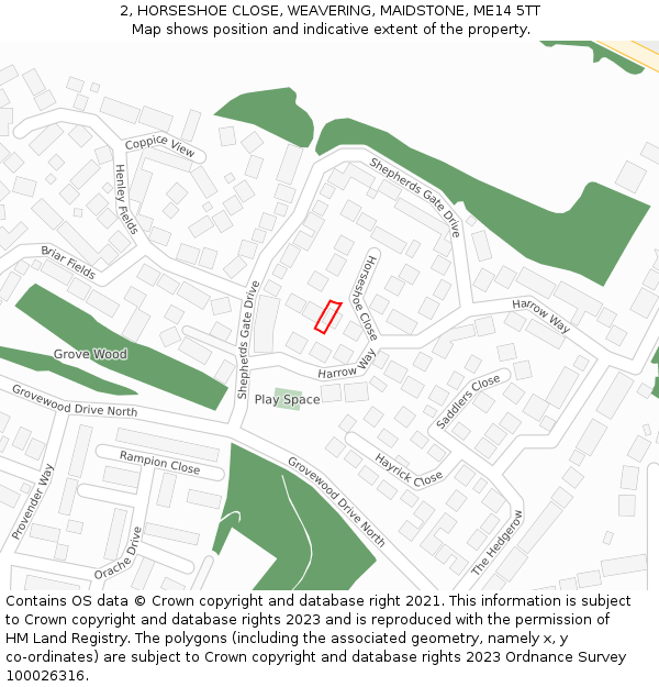 2, HORSESHOE CLOSE, WEAVERING, MAIDSTONE, ME14 5TT: Location map and indicative extent of plot