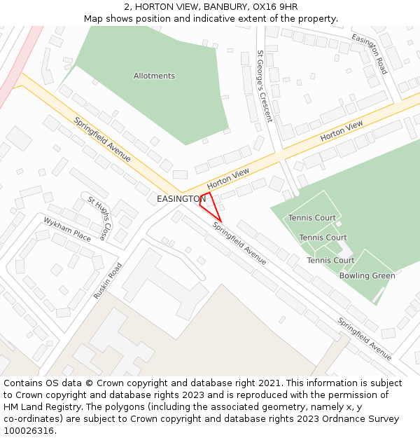 2, HORTON VIEW, BANBURY, OX16 9HR: Location map and indicative extent of plot
