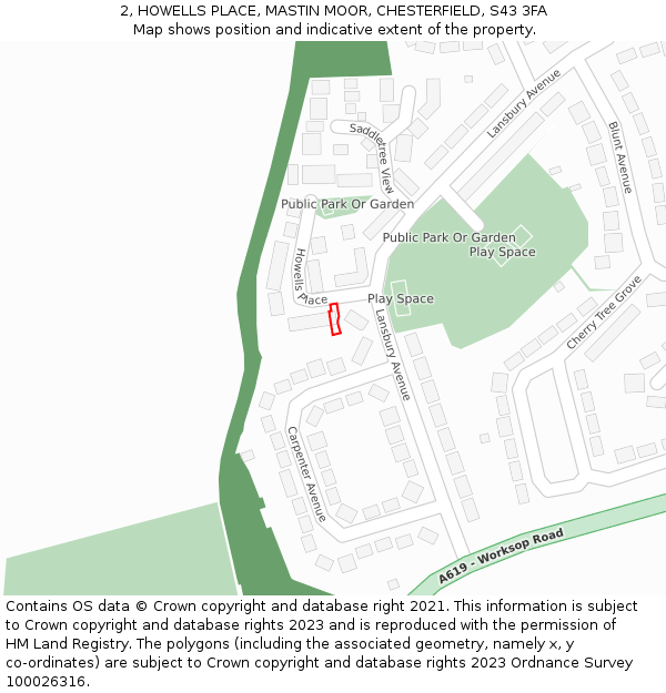2, HOWELLS PLACE, MASTIN MOOR, CHESTERFIELD, S43 3FA: Location map and indicative extent of plot
