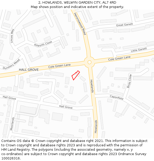 2, HOWLANDS, WELWYN GARDEN CITY, AL7 4RD: Location map and indicative extent of plot