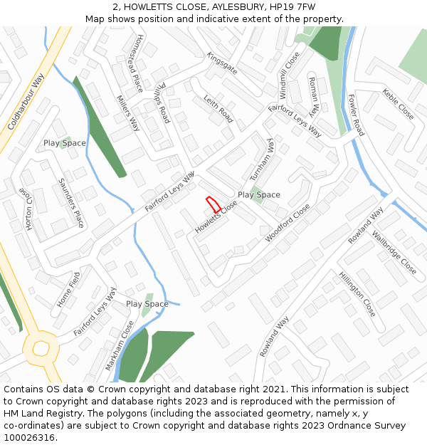 2, HOWLETTS CLOSE, AYLESBURY, HP19 7FW: Location map and indicative extent of plot