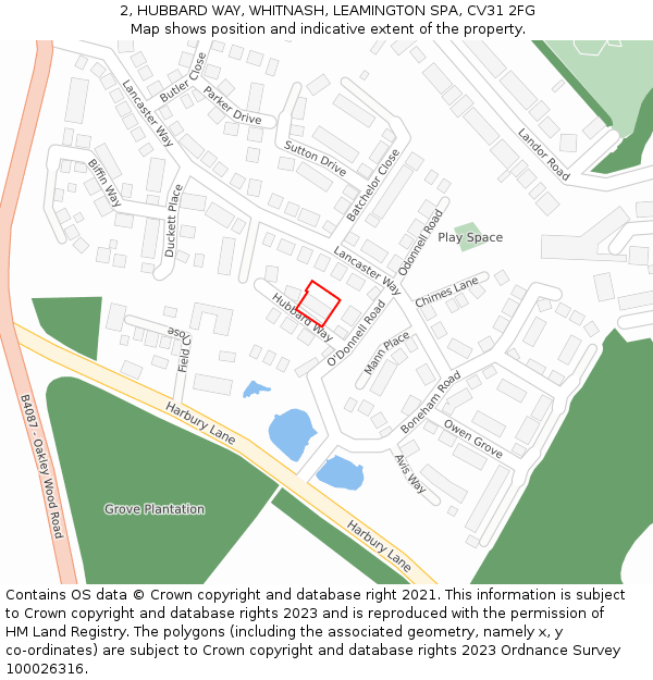 2, HUBBARD WAY, WHITNASH, LEAMINGTON SPA, CV31 2FG: Location map and indicative extent of plot