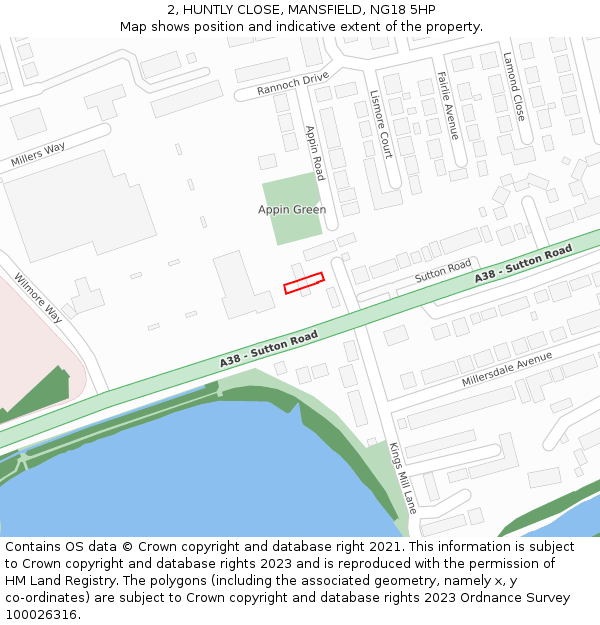 2, HUNTLY CLOSE, MANSFIELD, NG18 5HP: Location map and indicative extent of plot