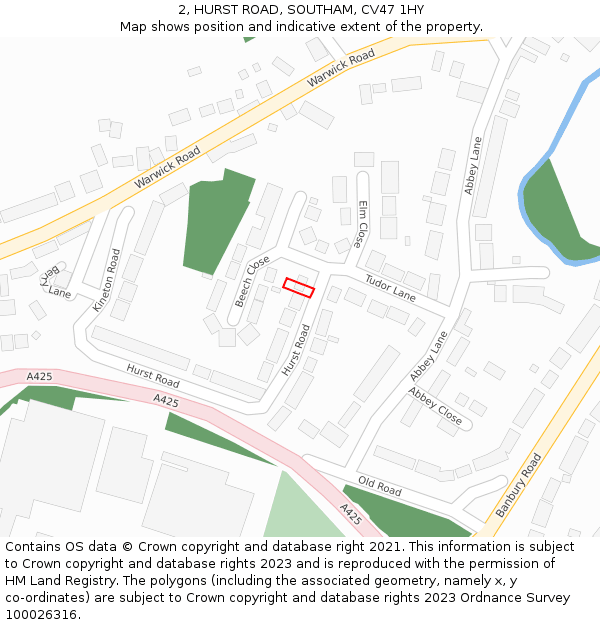 2, HURST ROAD, SOUTHAM, CV47 1HY: Location map and indicative extent of plot
