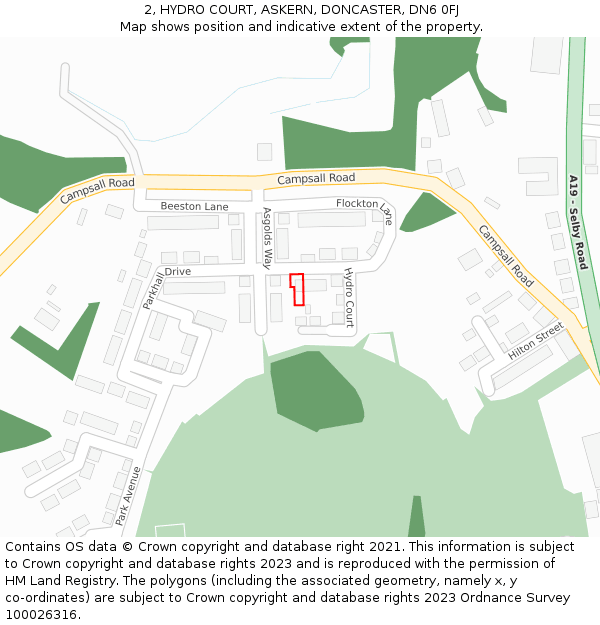 2, HYDRO COURT, ASKERN, DONCASTER, DN6 0FJ: Location map and indicative extent of plot