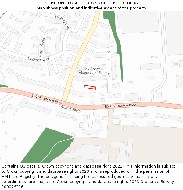 2, HYLTON CLOSE, BURTON-ON-TRENT, DE14 3GF: Location map and indicative extent of plot