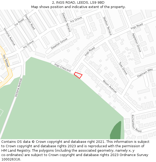 2, INGS ROAD, LEEDS, LS9 9BD: Location map and indicative extent of plot