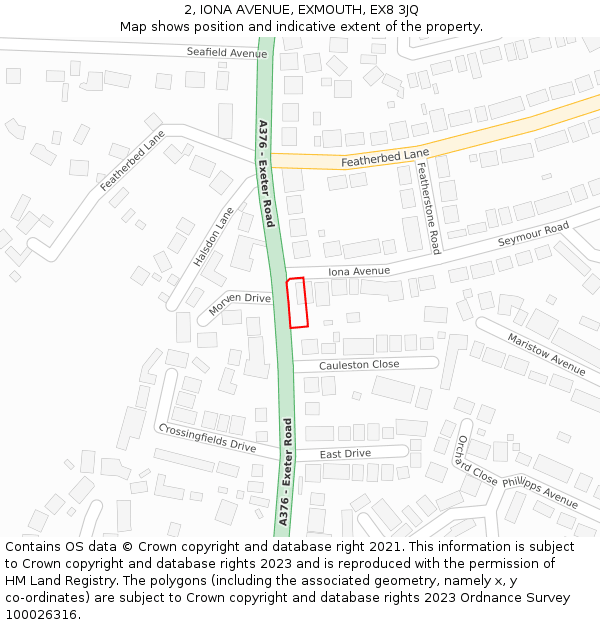2, IONA AVENUE, EXMOUTH, EX8 3JQ: Location map and indicative extent of plot