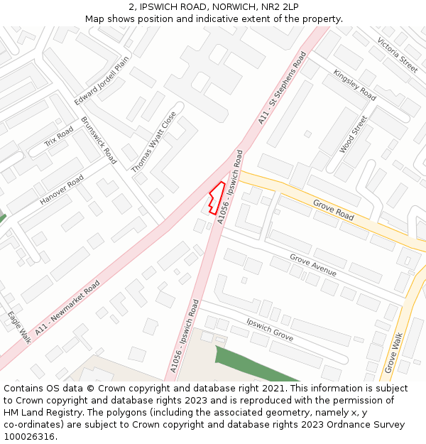 2, IPSWICH ROAD, NORWICH, NR2 2LP: Location map and indicative extent of plot