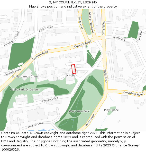 2, IVY COURT, ILKLEY, LS29 9TX: Location map and indicative extent of plot