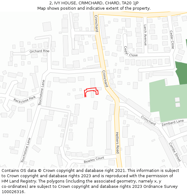 2, IVY HOUSE, CRIMCHARD, CHARD, TA20 1JP: Location map and indicative extent of plot