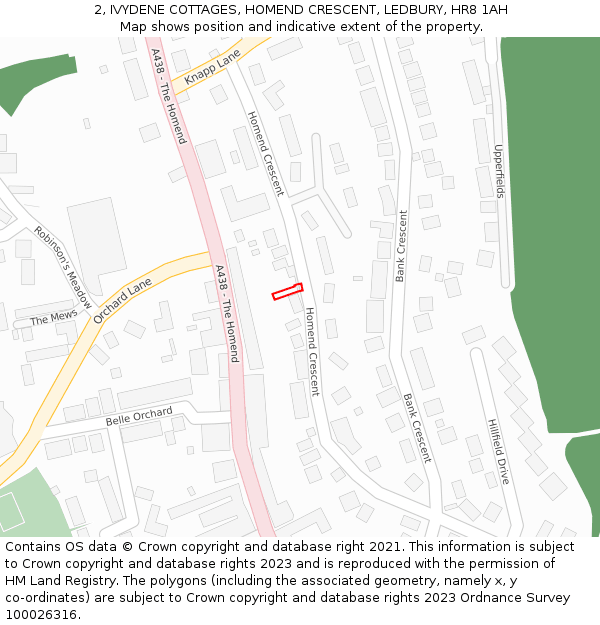 2, IVYDENE COTTAGES, HOMEND CRESCENT, LEDBURY, HR8 1AH: Location map and indicative extent of plot