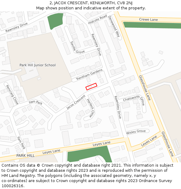 2, JACOX CRESCENT, KENILWORTH, CV8 2NJ: Location map and indicative extent of plot