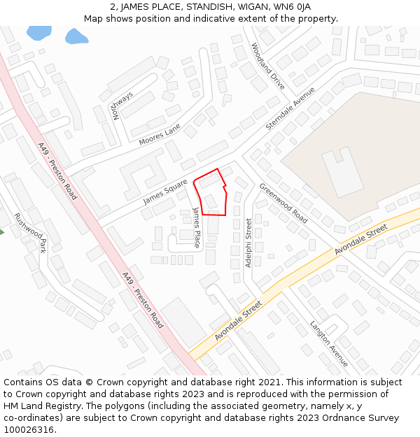 2, JAMES PLACE, STANDISH, WIGAN, WN6 0JA: Location map and indicative extent of plot