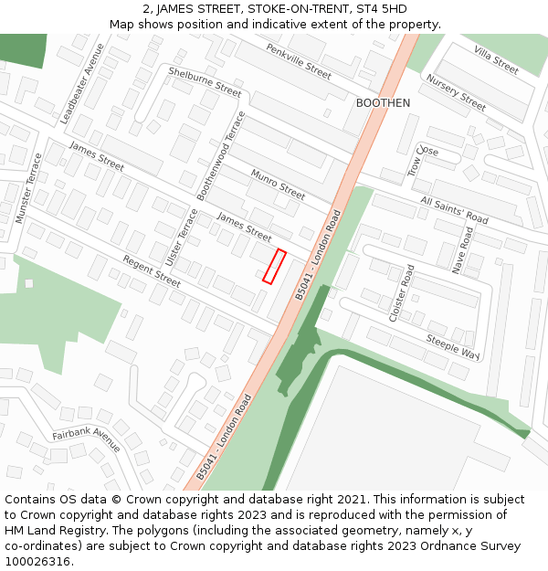 2, JAMES STREET, STOKE-ON-TRENT, ST4 5HD: Location map and indicative extent of plot