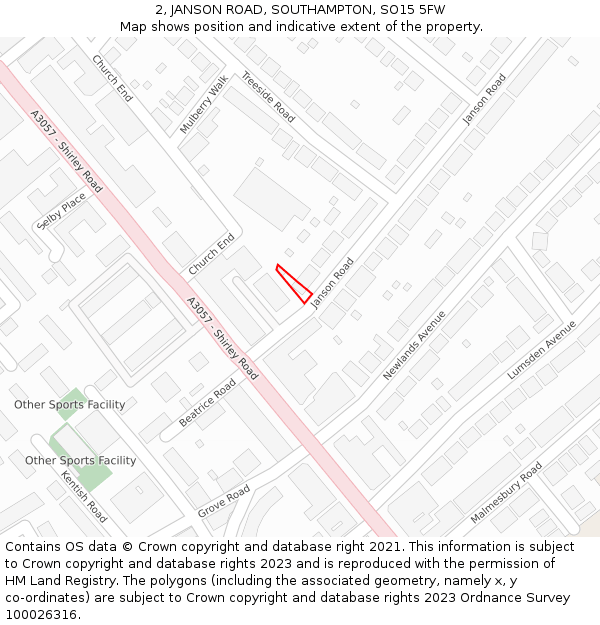 2, JANSON ROAD, SOUTHAMPTON, SO15 5FW: Location map and indicative extent of plot