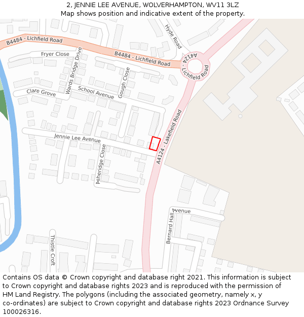 2, JENNIE LEE AVENUE, WOLVERHAMPTON, WV11 3LZ: Location map and indicative extent of plot