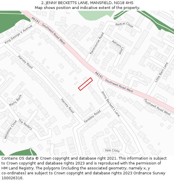 2, JENNY BECKETTS LANE, MANSFIELD, NG18 4HS: Location map and indicative extent of plot