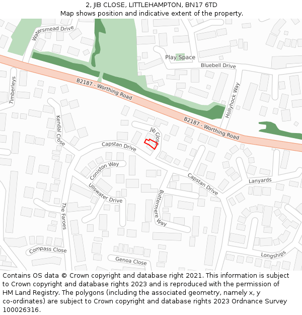 2, JIB CLOSE, LITTLEHAMPTON, BN17 6TD: Location map and indicative extent of plot