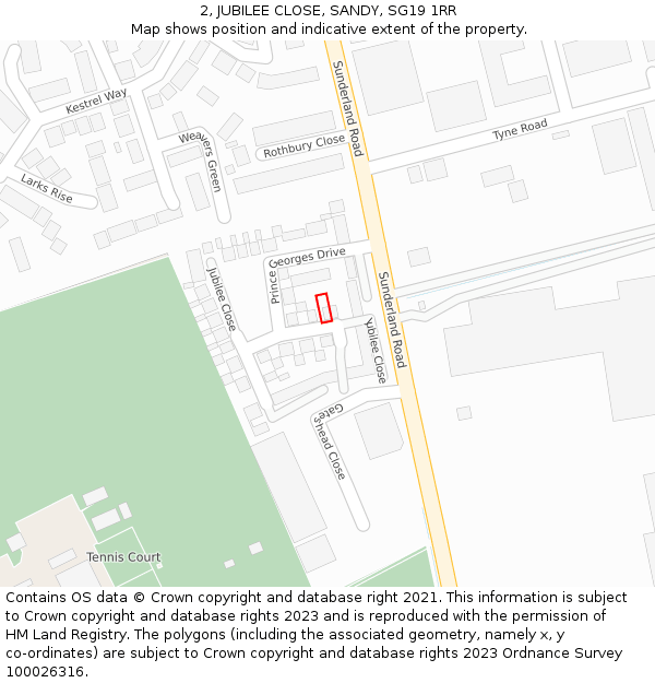 2, JUBILEE CLOSE, SANDY, SG19 1RR: Location map and indicative extent of plot