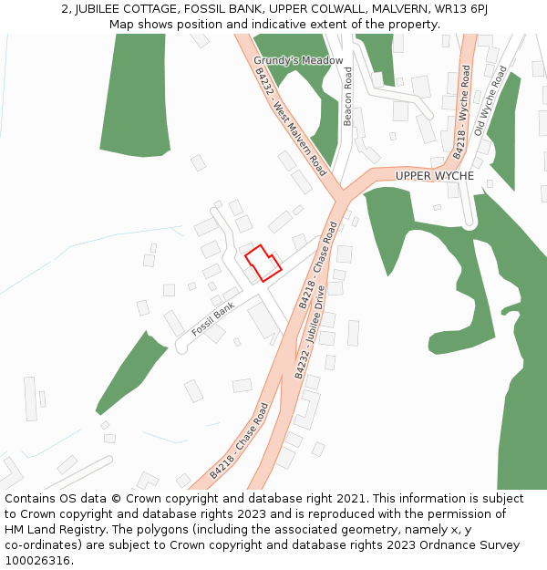 2, JUBILEE COTTAGE, FOSSIL BANK, UPPER COLWALL, MALVERN, WR13 6PJ: Location map and indicative extent of plot