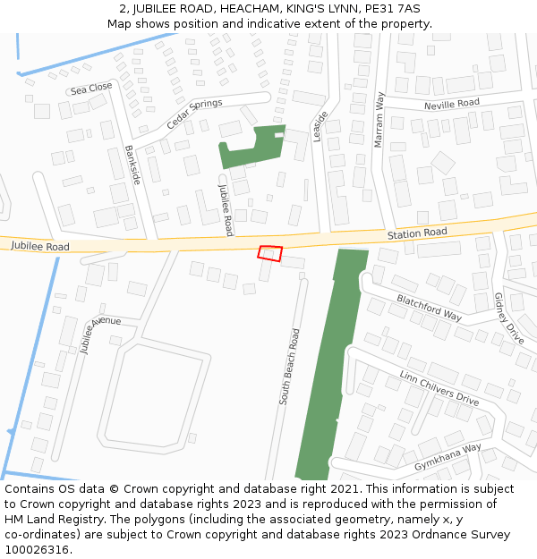 2, JUBILEE ROAD, HEACHAM, KING'S LYNN, PE31 7AS: Location map and indicative extent of plot