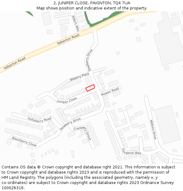 2, JUNIPER CLOSE, PAIGNTON, TQ4 7UA: Location map and indicative extent of plot
