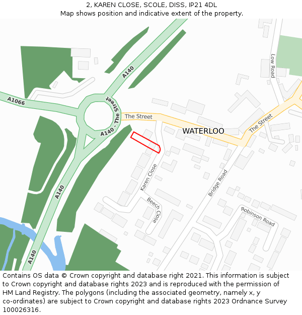 2, KAREN CLOSE, SCOLE, DISS, IP21 4DL: Location map and indicative extent of plot