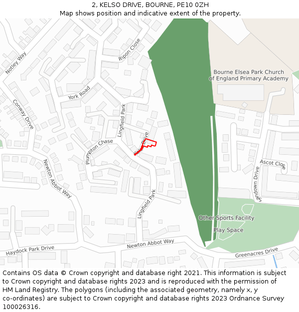 2, KELSO DRIVE, BOURNE, PE10 0ZH: Location map and indicative extent of plot