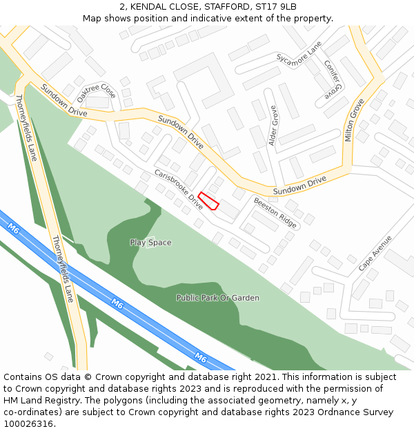2, KENDAL CLOSE, STAFFORD, ST17 9LB: Location map and indicative extent of plot