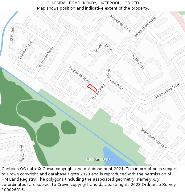 2, KENDAL ROAD, KIRKBY, LIVERPOOL, L33 2ED: Location map and indicative extent of plot
